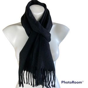 Roga & Rossi 100% Cashmere  Fringes Scarf Black Unisex